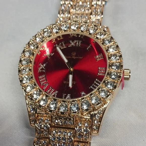 NWOT Mens Gold Big Rocks with Roman Numerals Fully Iced Out Colorful Dial Watch - Picture 6 of 6